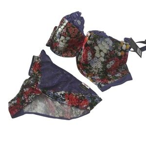 Cacique Lightly Lined French Balconette Women’s Multicolor Bra Size 46DD w panty